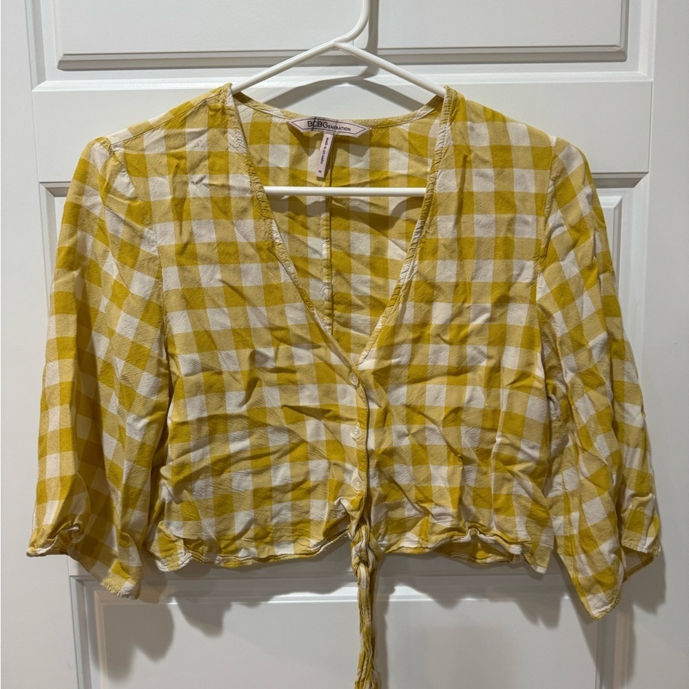 BCBGeneration Yellow Plaid Blouse